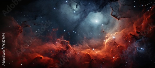 An artistic representation of a nebula in space filled with stars  gas  and dust clouds. This celestial landscape captures the beauty and mystery of an astronomical event