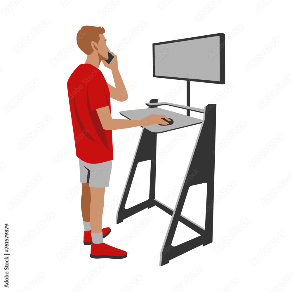 Man working at a standing desk. Vector image Man working at a standing desk. Vector image