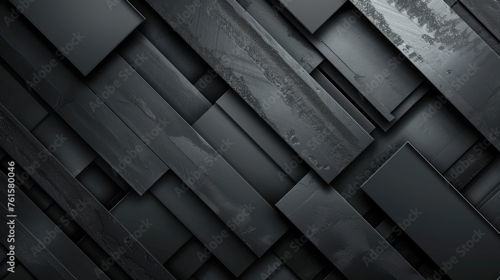 Abstract texture black anthracite dark gray silver background banner with 3d geometric for website, business, print design template metallic metall paper pattern illustration, overlapping layers - obrazy, fototapety, plakaty 