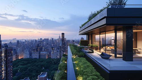 Luxury Penthouse Terrace Overlooking Central Park at Twilight