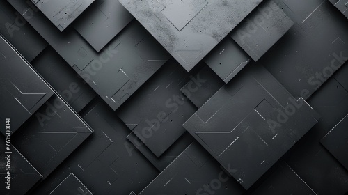 Abstract texture black anthracite dark gray silver background banner with 3d geometric for website, business, print design template metallic metall paper pattern illustration, overlapping layers photo