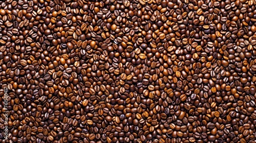 Creative coffee banner panorama wallpaper, seamless pattern texture - Top view of brown roasted coffee beans, top view