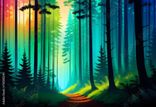 Silhouette Gradient Forest Art  Silhouette  Gradient  Forest  Art  Trees  Woods  Landscape  Nature  Dark  Shadow  Outline  Backdrop  AI Generated.