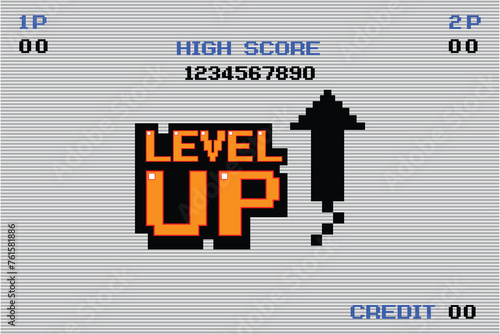 LEVEL UP symbol. pixel art .8 bit game. retro game. for game assets in vector illustrations.