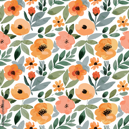 Spring flowers seamless pattern background. Watercolor style floral wallpaper vector. vector art painting illustration flower pattern.