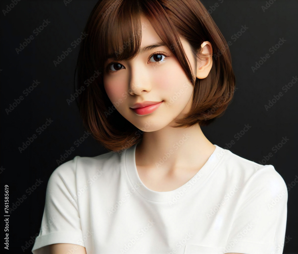 白いTシャツの美少女
