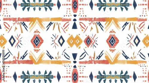 An arty boho seamless pattern with a geometric ethnic print on a colorful repeating background. Perfect for fabric, cloth designs, wallpapers, or wrappings.