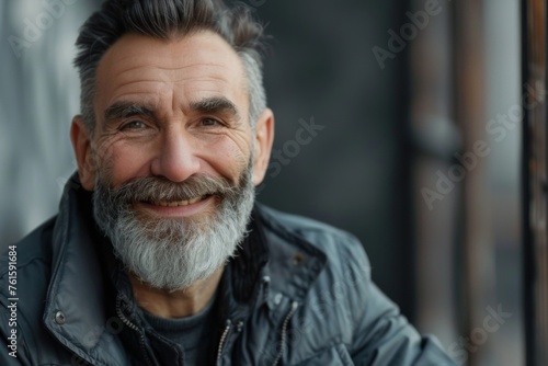 Portrait of Successful Middle Aged Bearded Man Looking at Camera and Smiling. Handsome Senior Businessman Wearing Jacket, Having Fun.