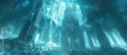Frozen Water Cathedral: A Grandiose Architectural Form Shimmering in an Icy Cavern © Sittichok