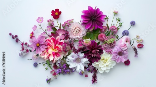 Pink, Purple, White Summer Blooms Symmetrical Floral Display - Bird's Eye View