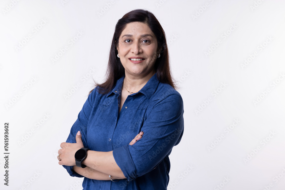 Portrait of smiling woman on white background Portrait of smiling woman on white background
