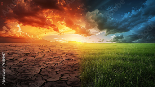 Meteorological Drought, global warming and climate change, green house effect, future concept