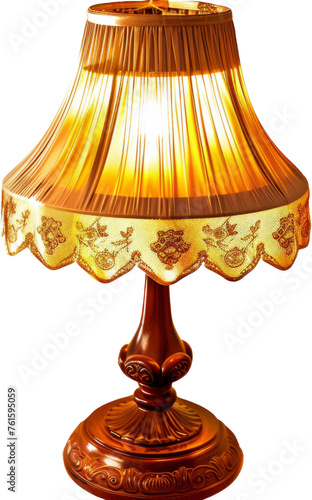 Vintage table lamp with illuminated shade, cut out transparent