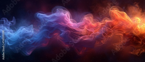 Chromatic Mirage: A 3D rendered symphony of colorful smoke effect shapes emerging from the depths of a deep black backdrop
