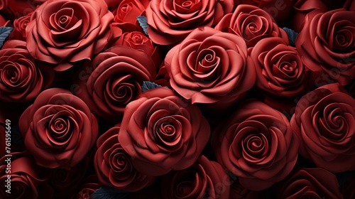 Close-up background of red roses with large buds  template greetings card banner For festive Valentine s day wishes and Women day  generative AI