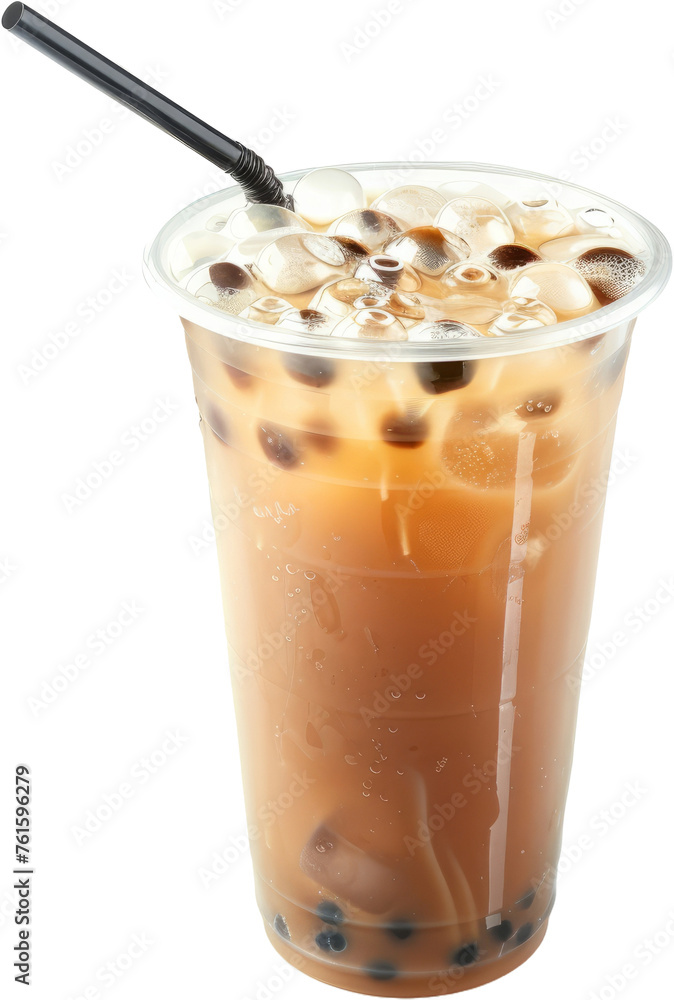 Fruit bubble tea with colorful tapioca pearls, cut out transparent Fruit bubble tea with colorful tapioca pearls, cut out transparent