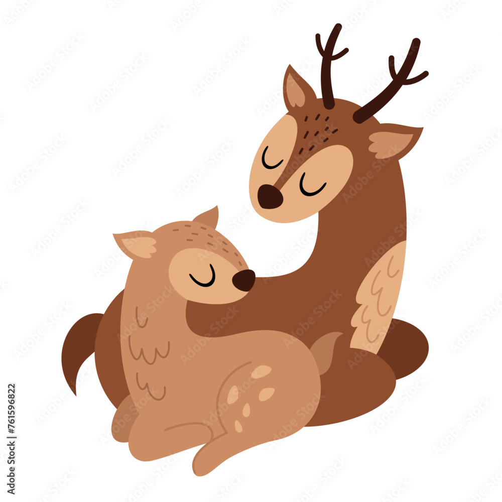 Deer clipart. Happy Mothers day clipart. Mom and baby animals in cartoon flat style. Hand drawn vector illustration. Deer clipart. Happy Mothers day clipart. Mom and baby animals in cartoon flat style. Hand drawn vector illustration.