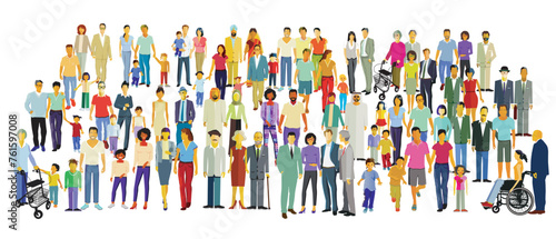 eine Gruppe von Personen stellen sich vor,  isoliert auf weißem Hintergrund. illustration