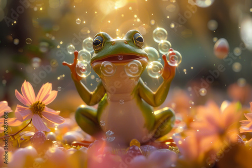 Enchanted Frog Among Magical Bubbles.
