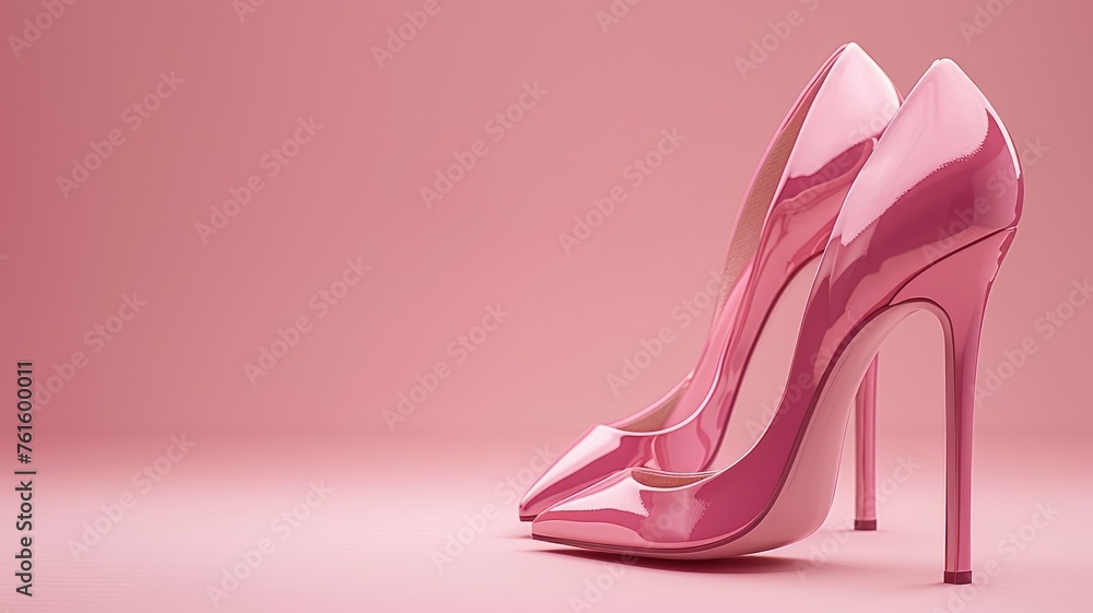 Glossy pink high heels on a smooth pastel background. Glossy pink high heels on a smooth pastel background.