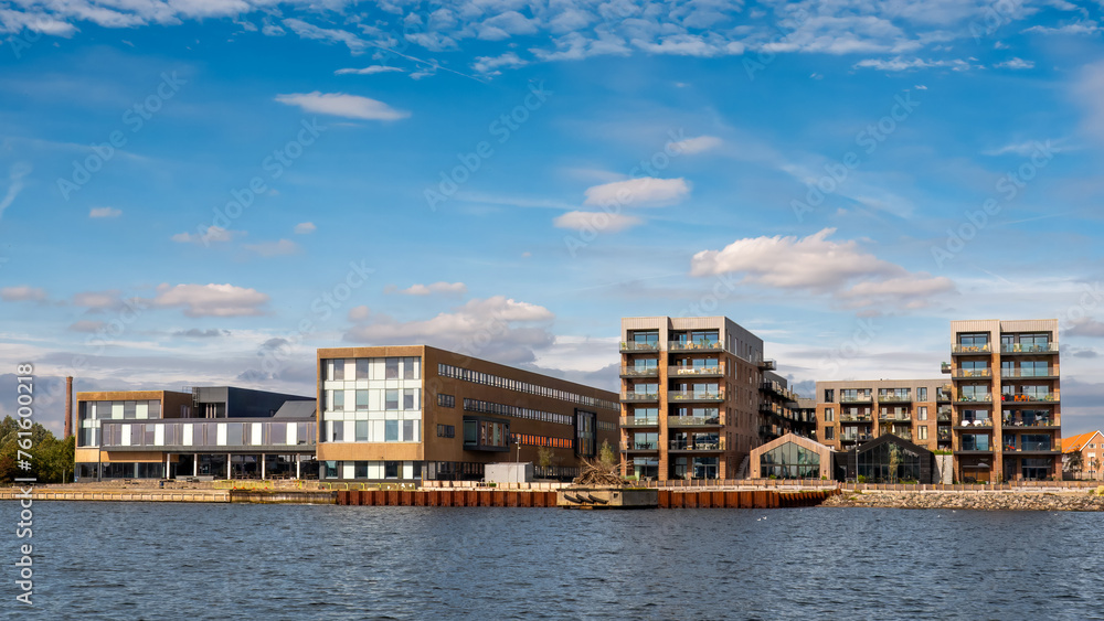 Modern waterfront apartments and offices by Limfjord in Norresundby, Aalborg, Nordjylland, Denmark