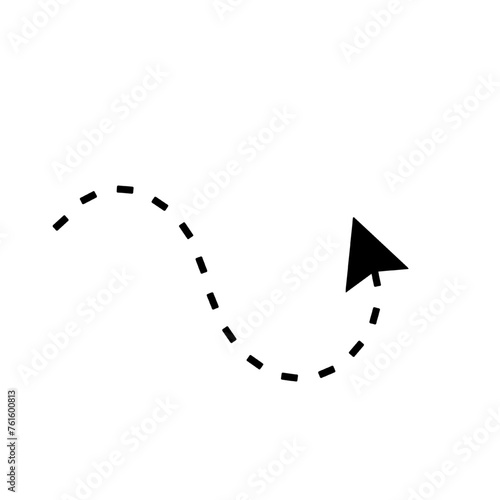 arrow with dashed line isolated on white and transparent background. black arrow hand drawn paint icon