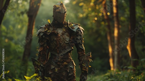 knight covered in leafs