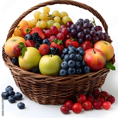 Rainbow of fruits in a big basket  studio shot.