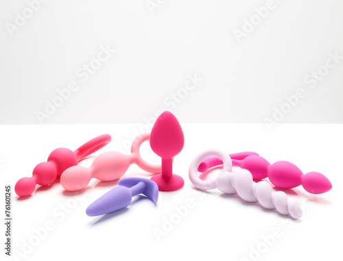 anal plugs and dildo sex toys isolated on white background