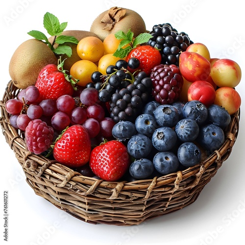 Basket overflowing with vibrant fruits  isolated.
