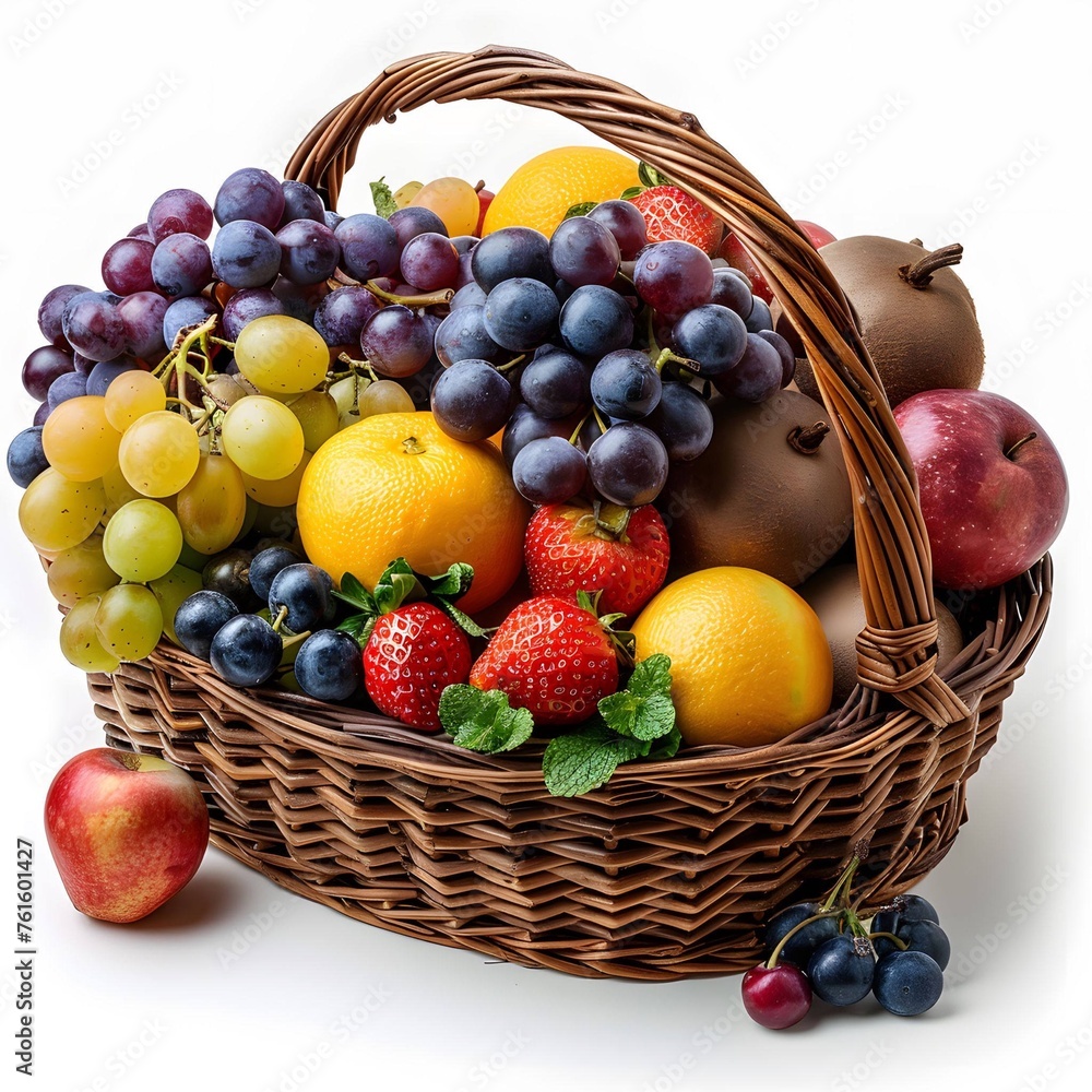 Fruit extravaganza in a basket, neat background. Fruit extravaganza in a basket, neat background.