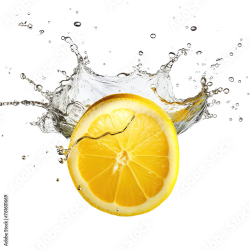 Lemon splashing water isolated on transparent or white background
