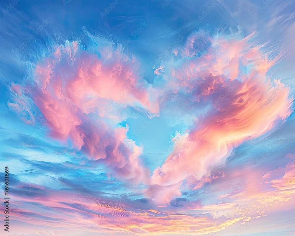 A dreamy pastel sky with fluffy clouds forming a perfect heart A dreamy pastel sky with fluffy clouds forming a perfect heart