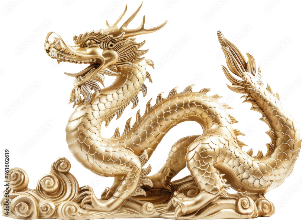 Golden Chinese dragon statue, cut out transparent Golden Chinese dragon statue, cut out transparent