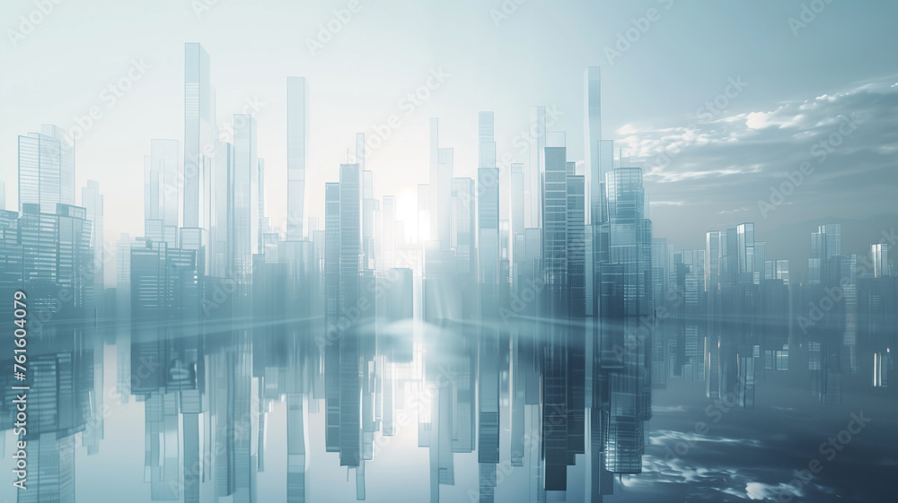 Futuristic cityscape, modern, sleek look, background with creative copy space, clean 3D,