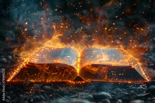 Open Book Engulfed in Flames photo
