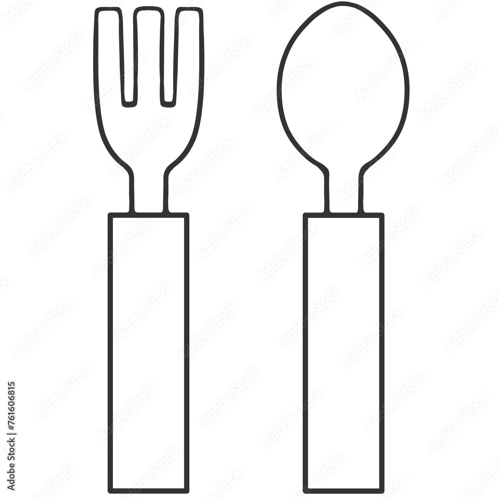 Fototapeta premium spoon and fork black line icon