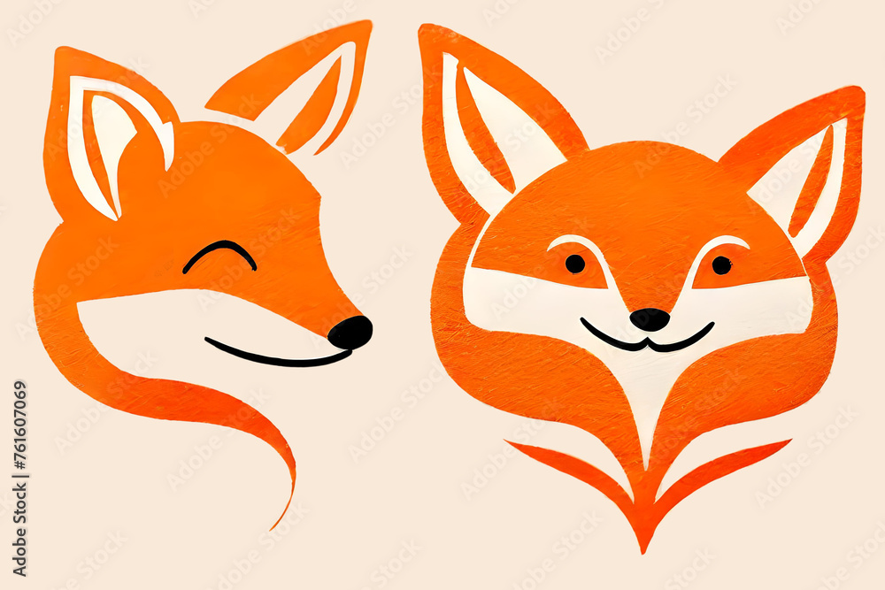 cute  animal logotype mascot , orange fox head , minimal illustration