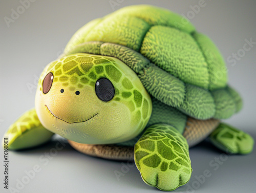 Cute kawaii squishy turtle plush toy isolated on plain background. Soft smooth lighting. 