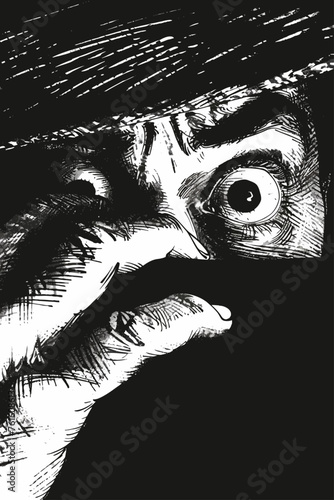Frightened Man Scare in Dark Room