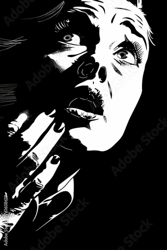 Frightened Woman Scare in Dark Room