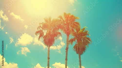 Tropical summer vacation background with palm trees and a blue sky © Sergio