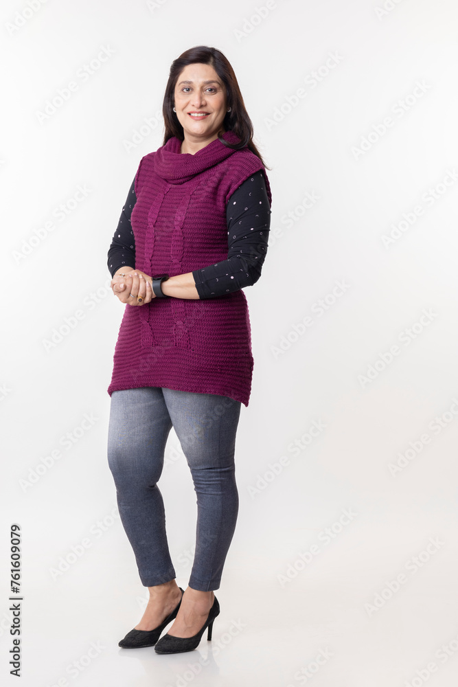 Portrait of smiling businesswoman on white background