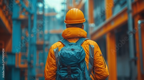 Engineer wearing a hard hat in an industrial factory