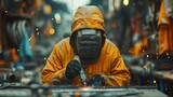 Technician doing welding work in industrial factories