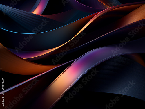 A striking image of ribbons on a dark background. AI Generation.