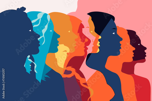 Silhouette profile group of men and women of diverse culture. Diversity multi-ethnic and multiracial people. Concept of racial equality and anti-racism. Multicultural society. Friendship #761612017