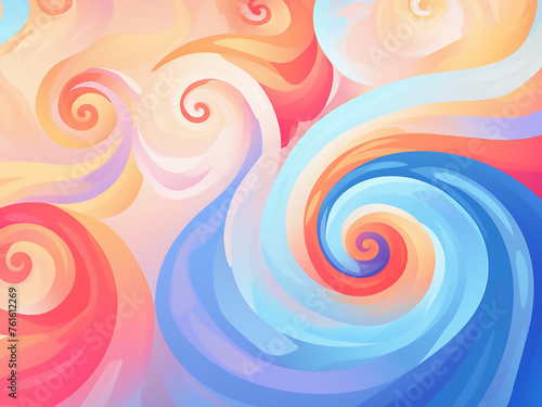 Spirals and swirls on a bright and lively background. AI Generation.