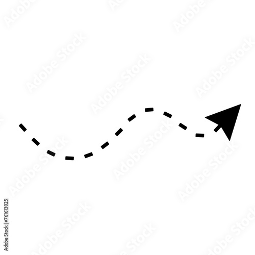 arrow with dashed line isolated on white and transparent background. black wavy arrow icon flat style vector illustration photo