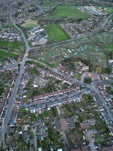 Aerial View of Luton City During Sunset